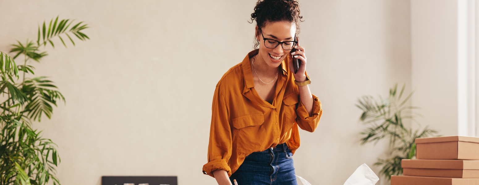 A woman placing an order using her phone