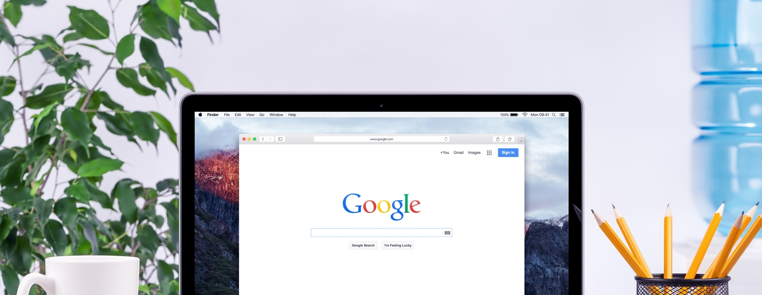 Computer with Google on the screen on a desk