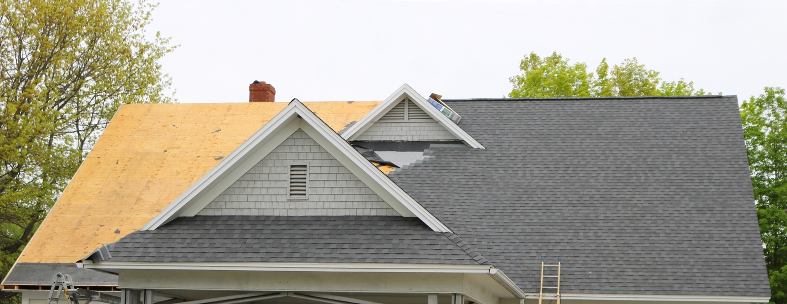 Half finished roofing job