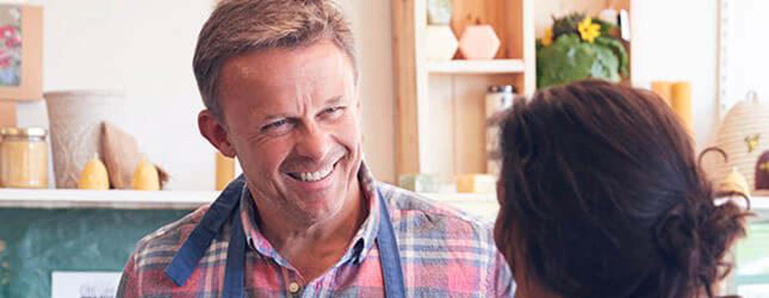A woman meeting a home service man