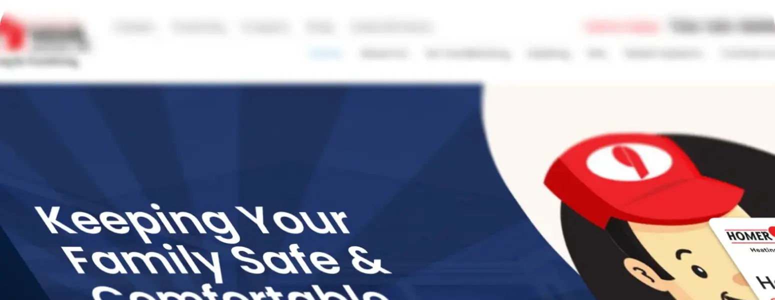 HVAC website screenshot with call to action headline