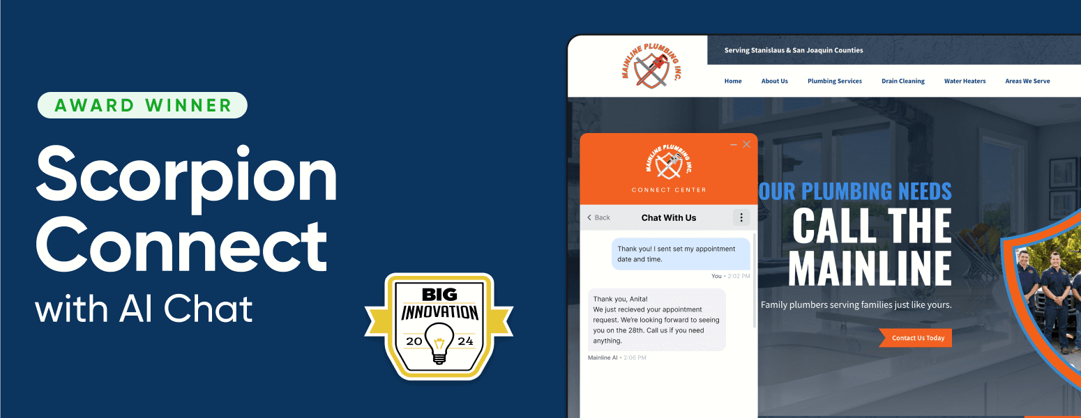 Scorpion connect with AI Chat logo next to a website