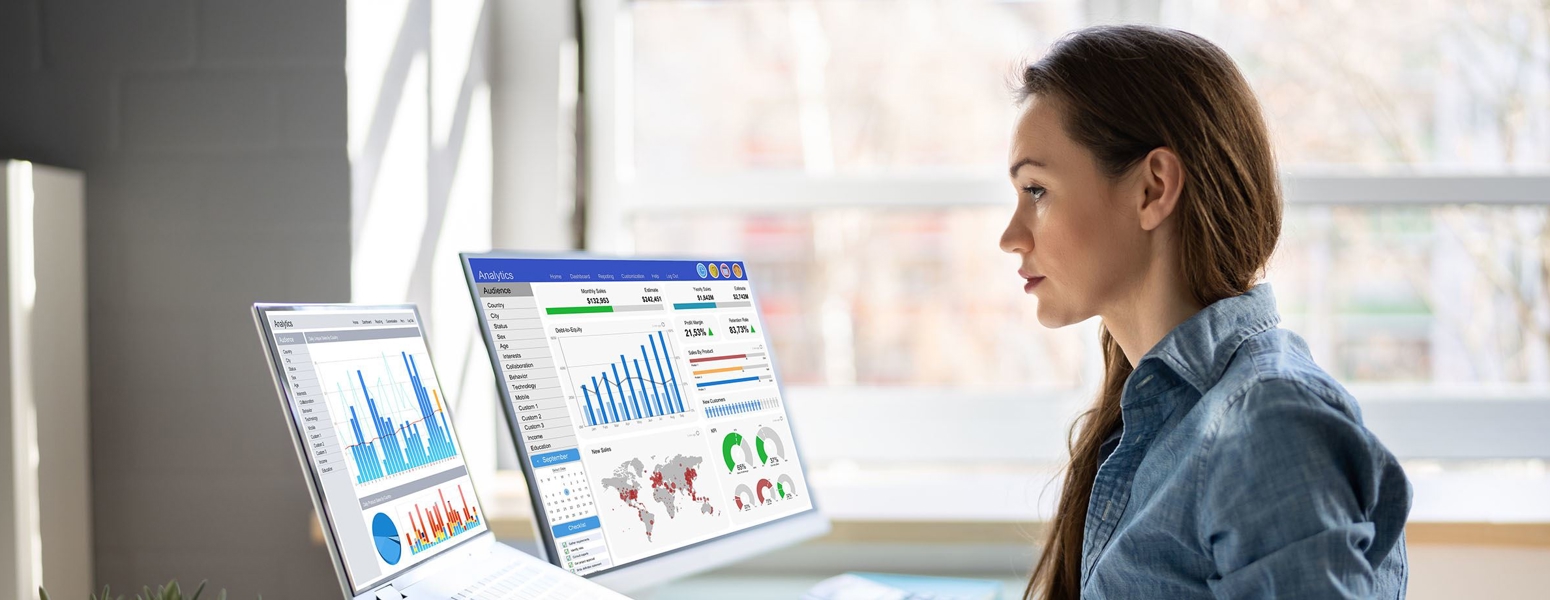 woman looking at analytics