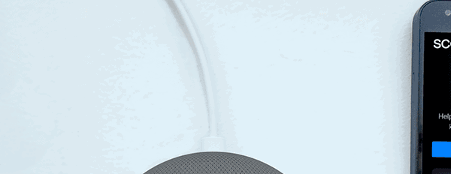 Google home assistant with a Scorpion logo