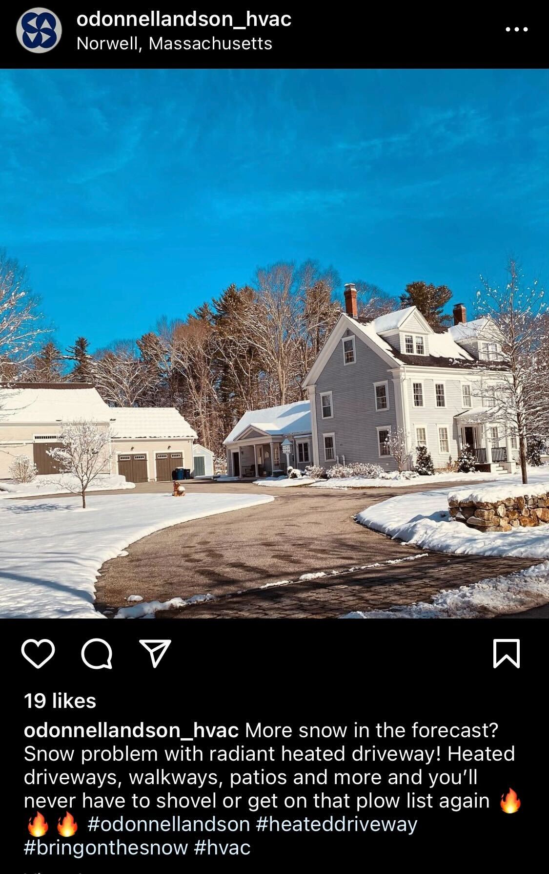 Screenshot of an HVAC company's Instagram post