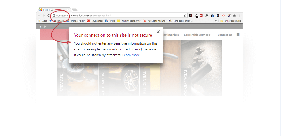 Website Not Secure error: "Your connection to this site is not secure. You should not enter any sensitive information on this site (for example, passwords or credit cards), because it could be stolen by attackers."