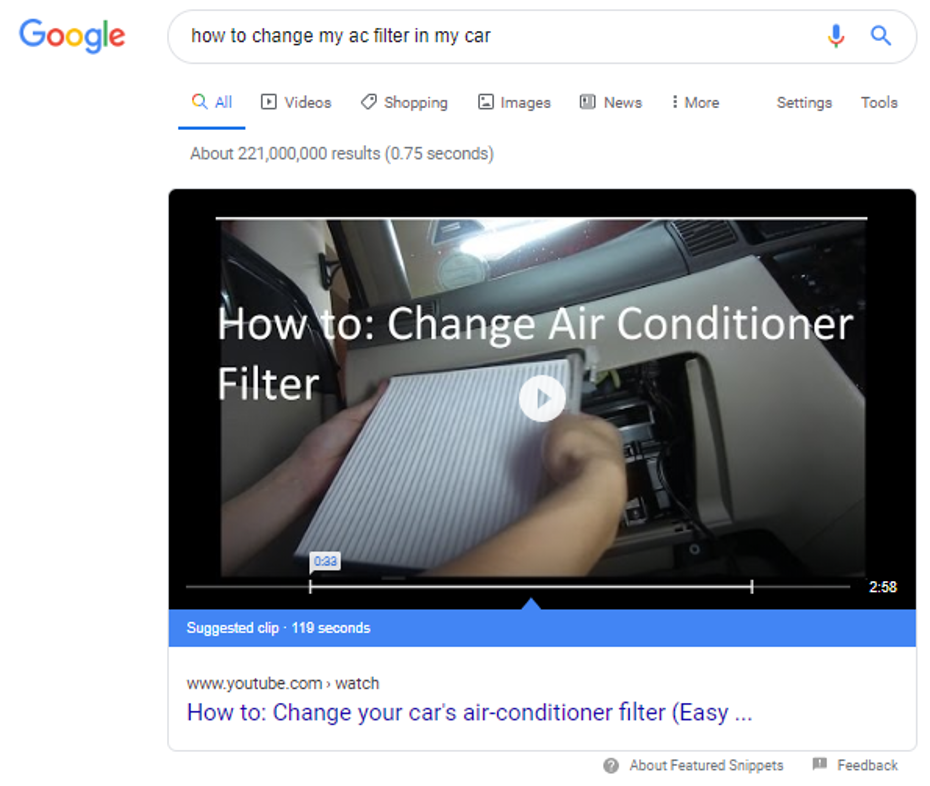 Video search result for "how to change my ac filter in my car" 