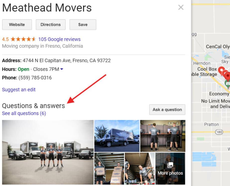 The "Questions & answers" section of a Google My Business listing