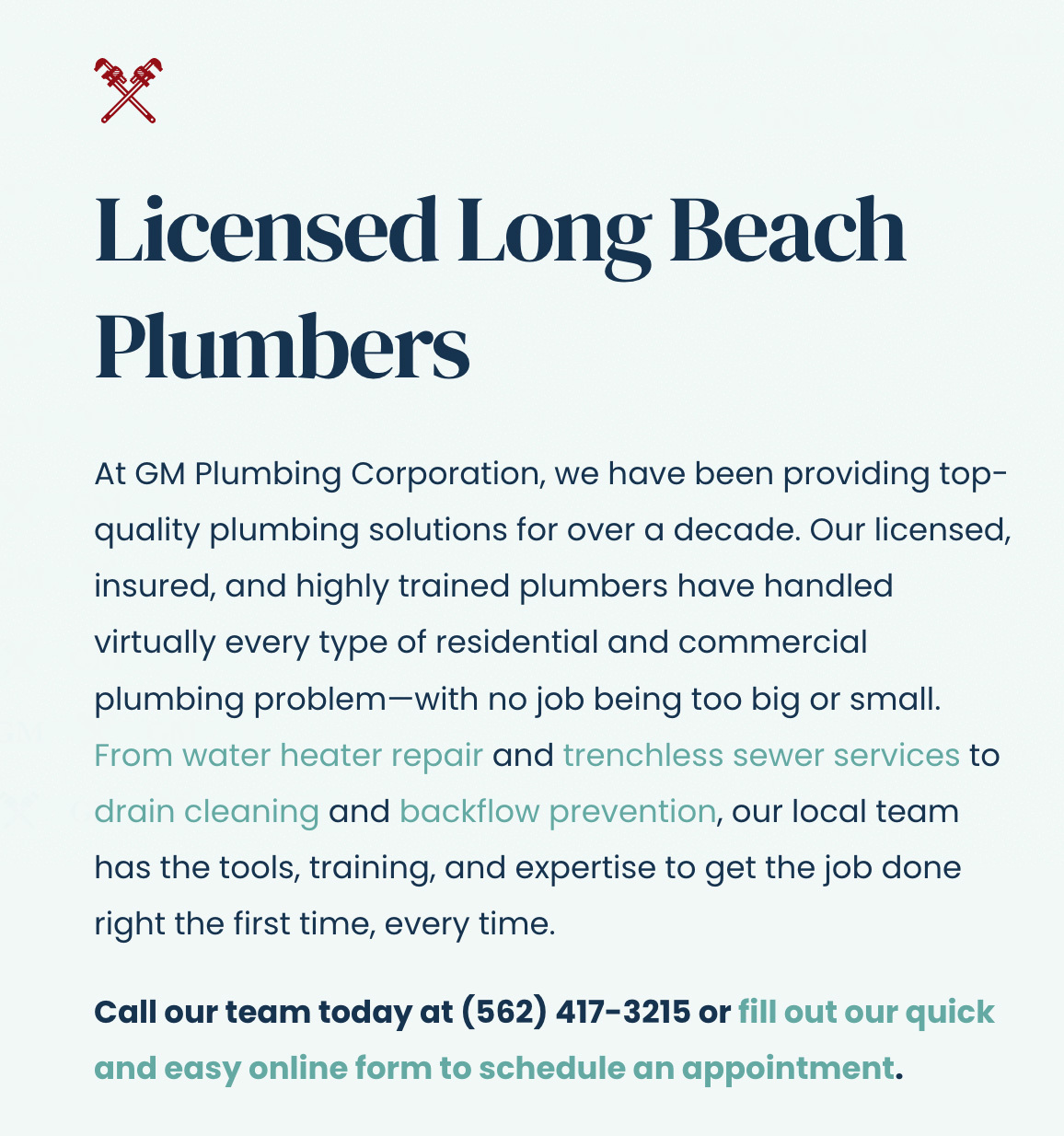 screenshot of Long Beach Plumber 'About Us' section