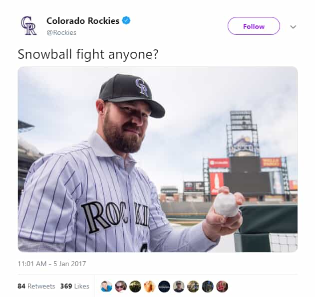 Rockies Twitter post - Snow Day