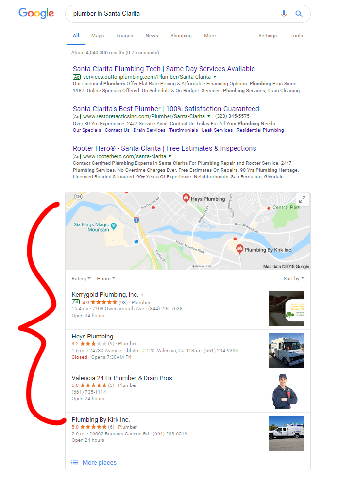 A screenshot of Businesses on Google. 