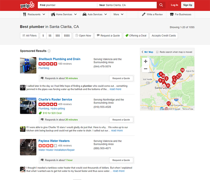 Screen shot of Yelp.