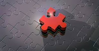 Red puzzle piece consolidated with gray puzzle