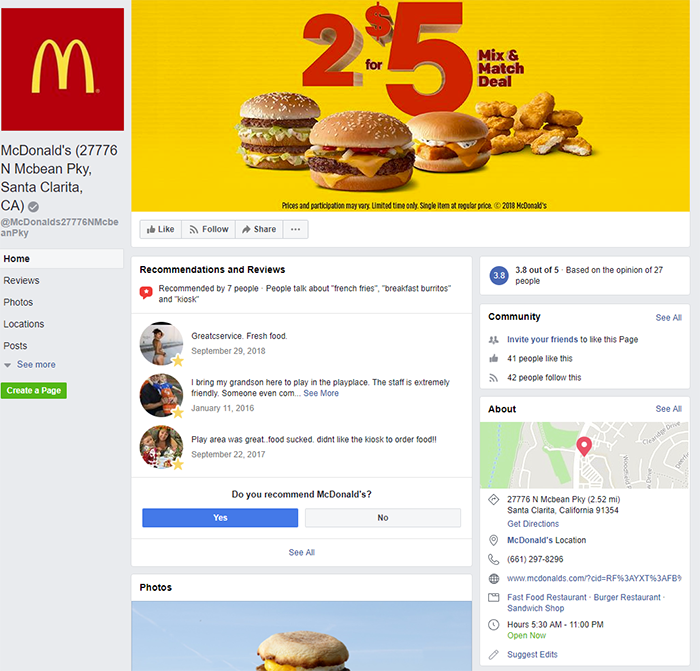 McDonald's Facebook.