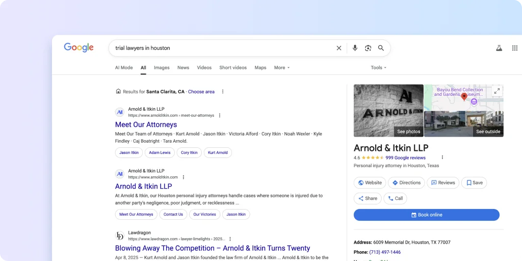 Google search for trial lawyer